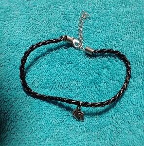 Black braided cord silvertone foot feet bracelet